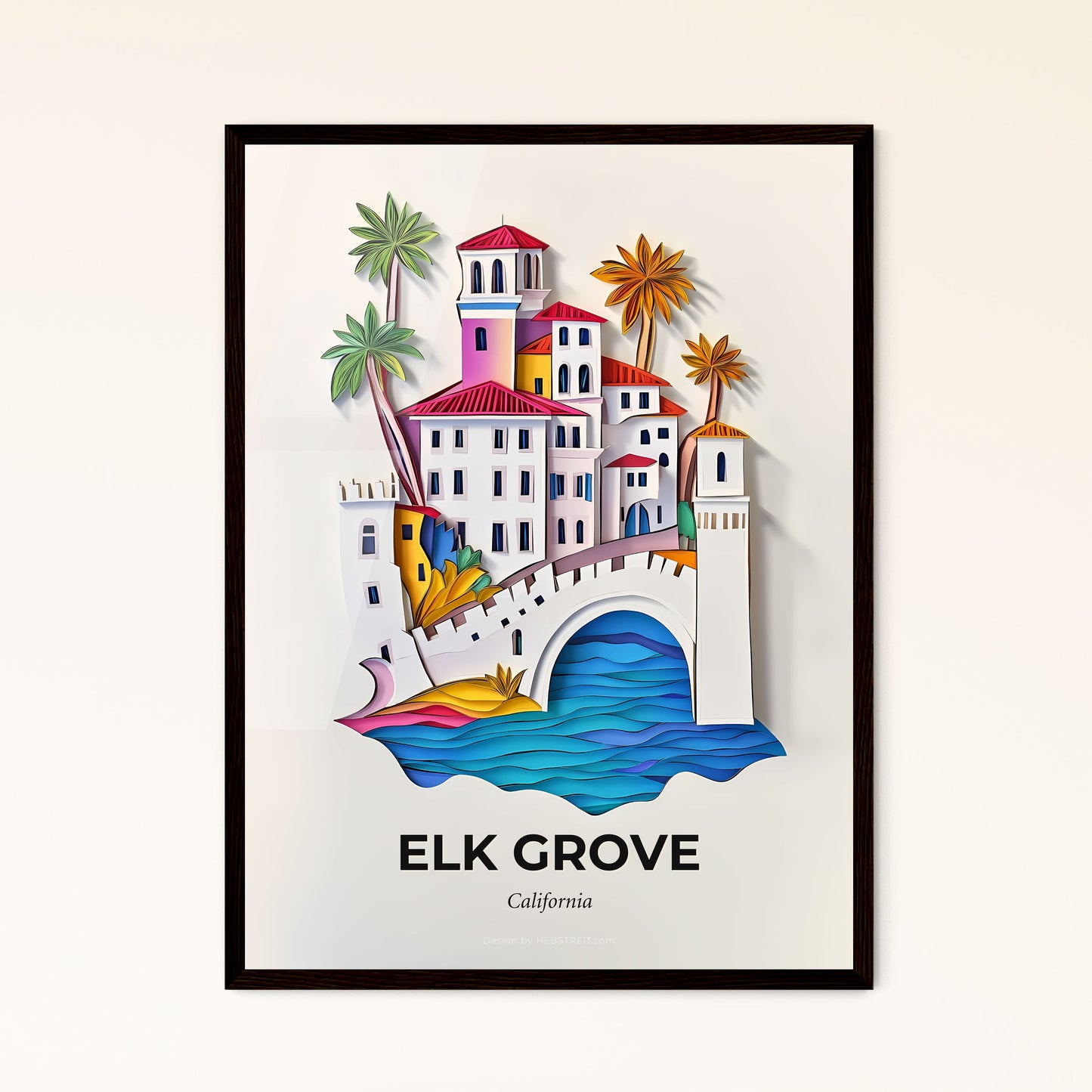 Vivid Elk Grove, California - a paper cut of a city with a bridge