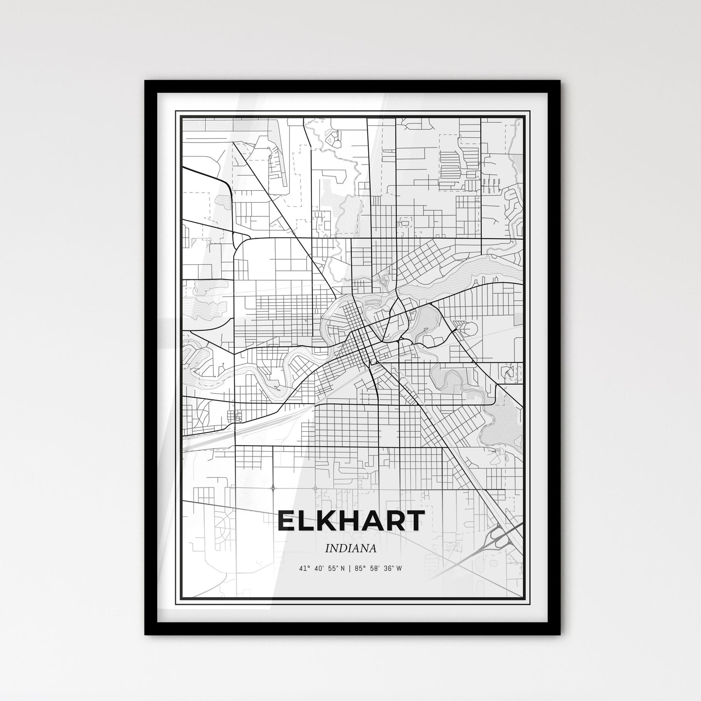 Elkhart Indiana - Scandinavian Style City Map for Modern Home Decor