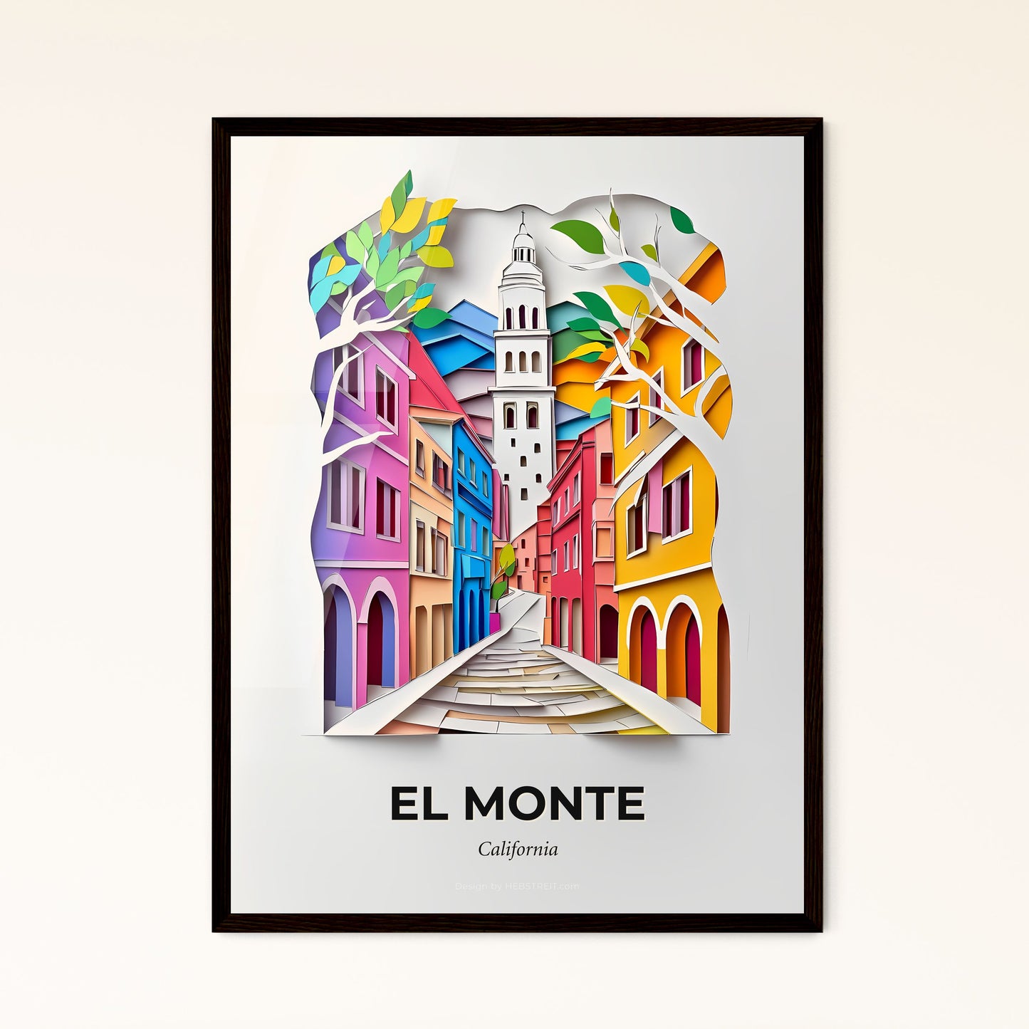 Vivid El Monte, California - a paper cut of a city with a clock tower