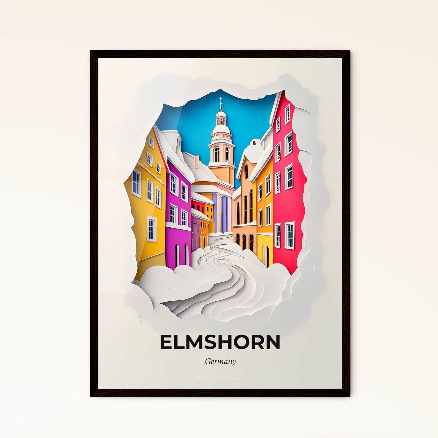 Vivid Elmshorn, Germany - a paper cut of a city with a church