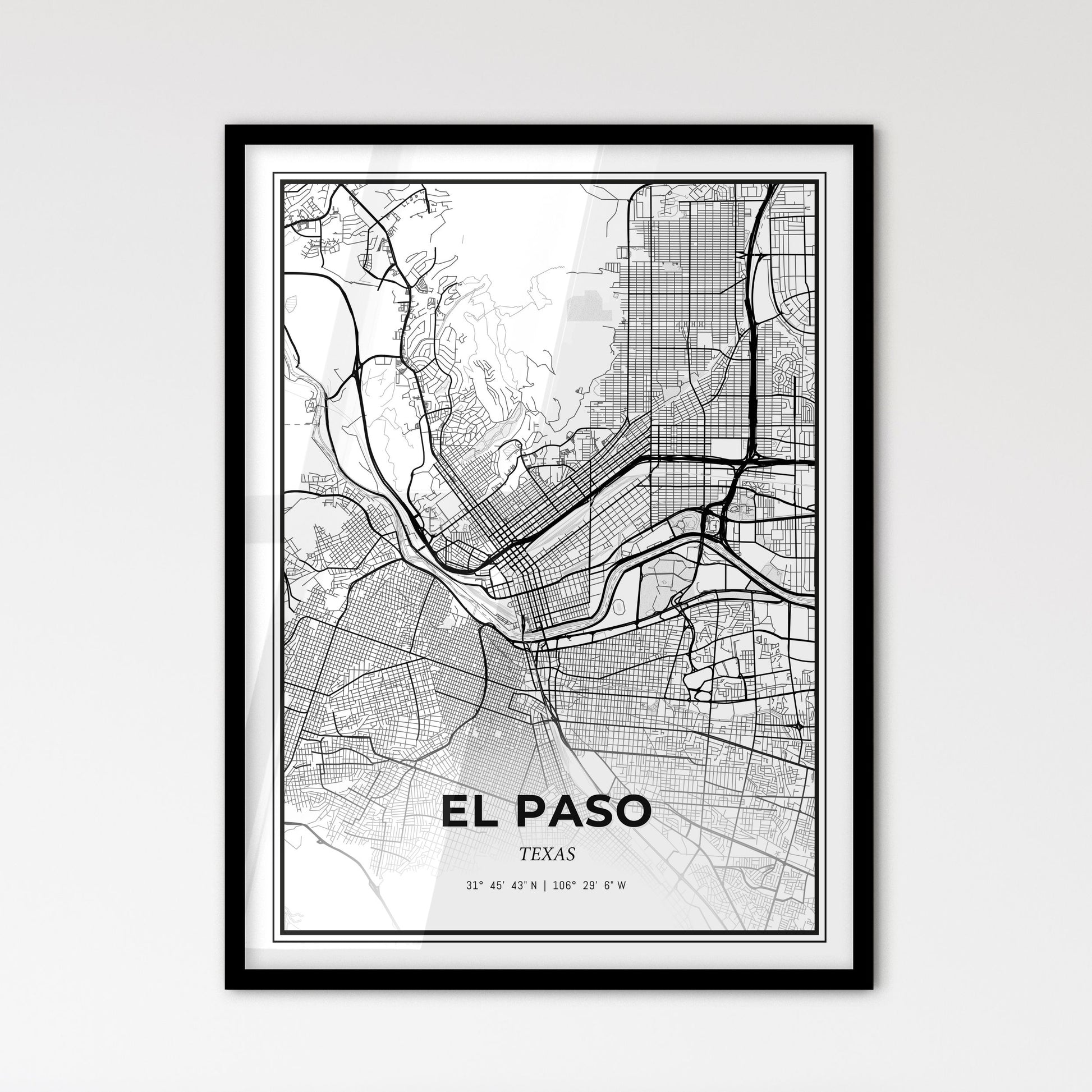 El Paso Texas - Scandinavian Style City Map for Modern Home Decor