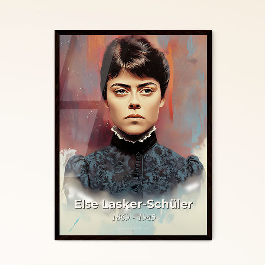 Portrait of Else Lasker-Schüler, 1869 - 1945. Impressionistic painting of a woman with short hair wearing a black dress.