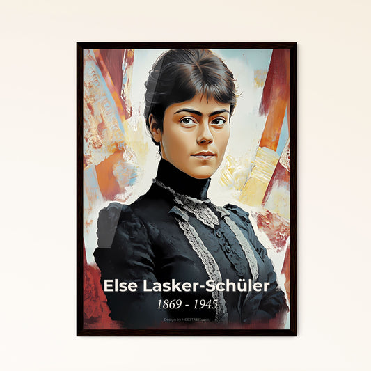 Portrait of Else Lasker-Schüler, 1869 - 1945. Impressionistic painting of a woman in a black dress.