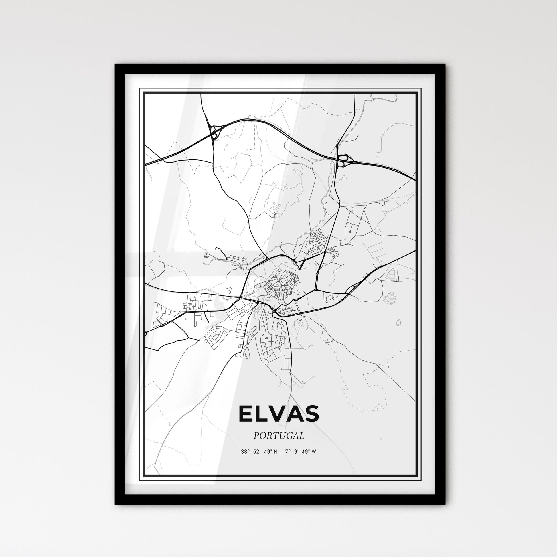 Elvas Portugal - Scandinavian Style City Map for Modern Home Decor