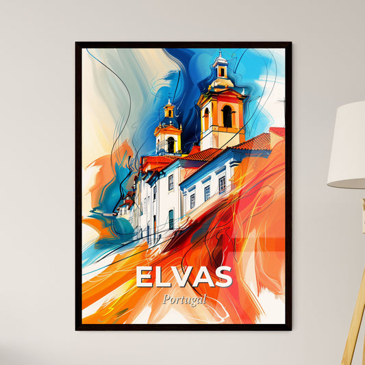 Vibrant Elvas, Portugal - A Painting Of A Building With A Steeple