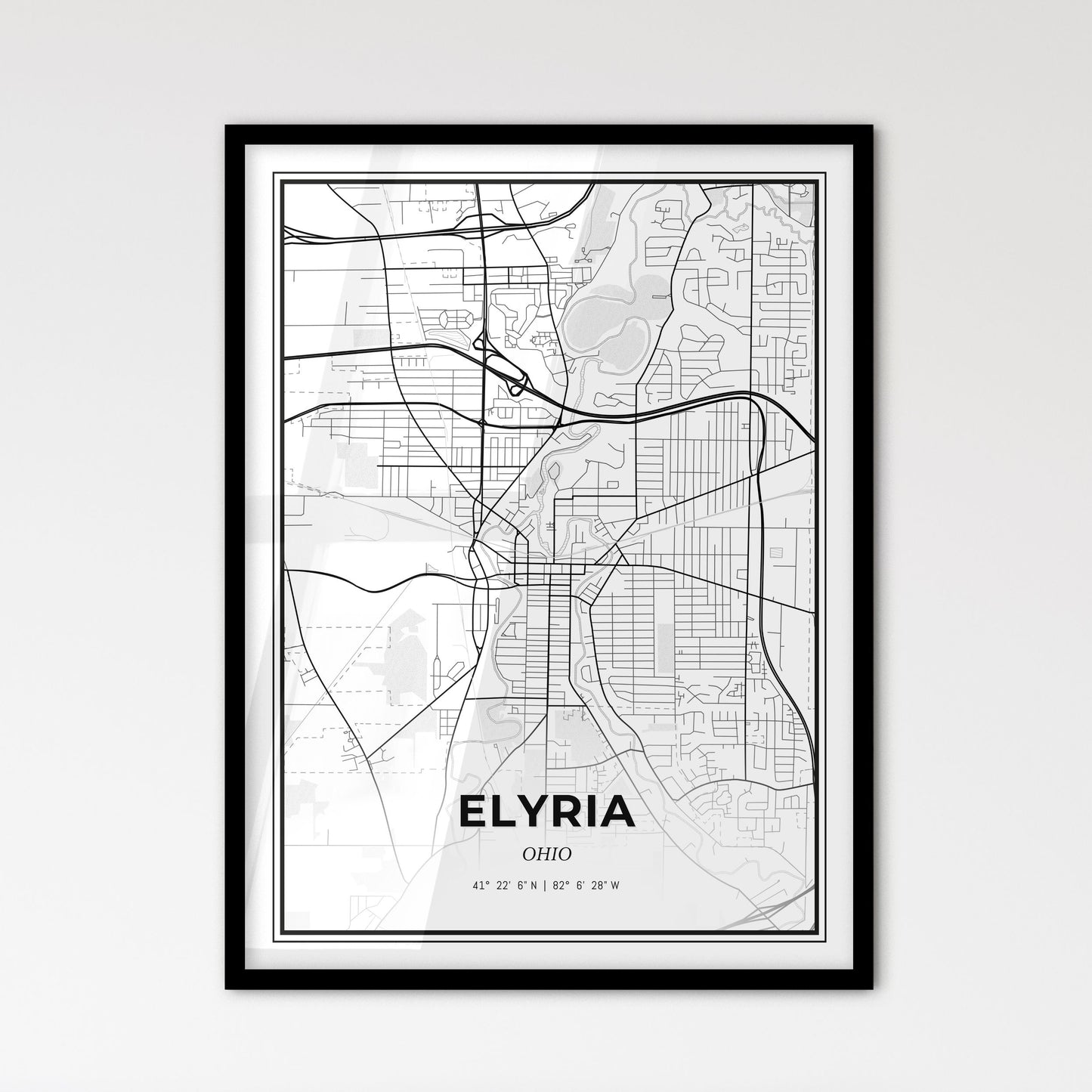 Elyria Ohio - Scandinavian Style City Map for Modern Home Decor