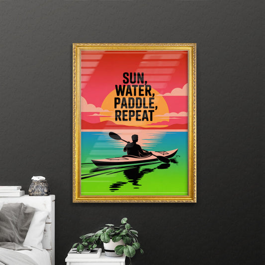 Embrace Adventure: Kayaking at Sunset with a Mindful Mantra of Sun, Water, Paddle, Repeat.