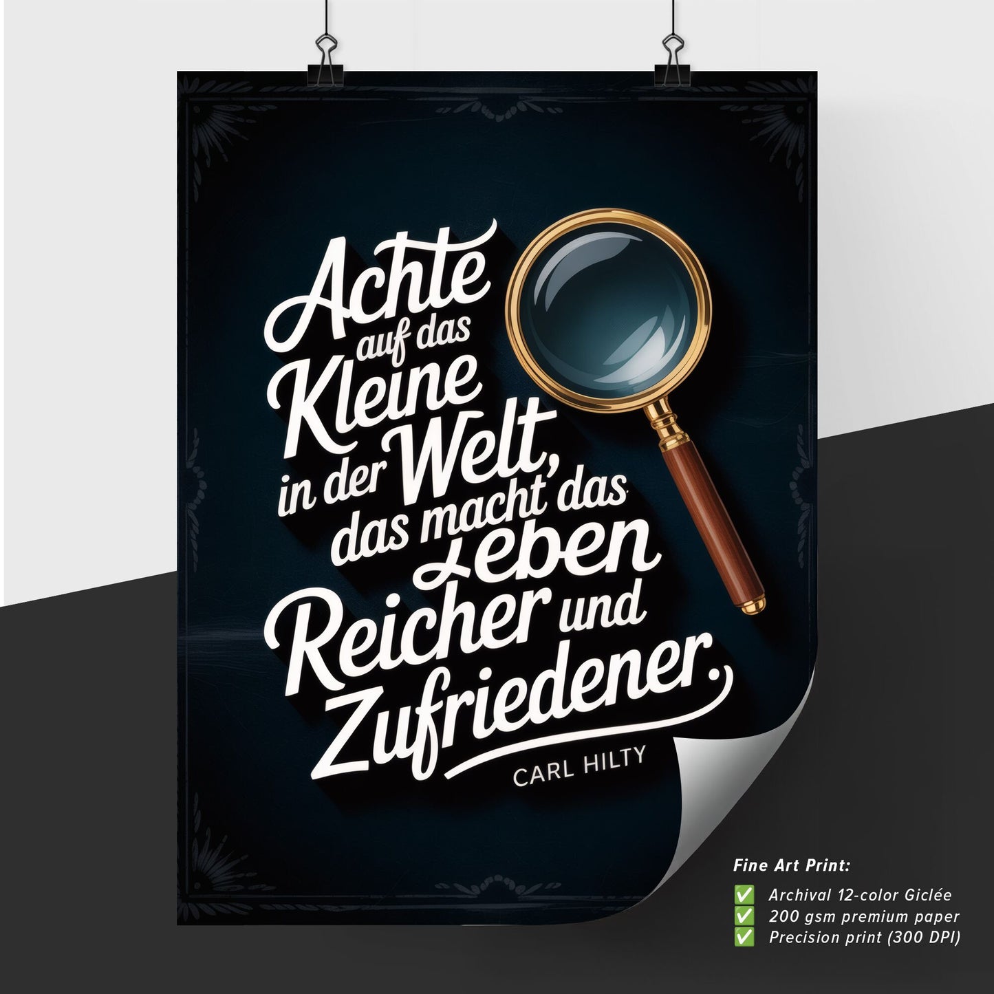 Embrace Life's Little Joys: A Quote by Carl Hilty with a Magnifying Glass Design