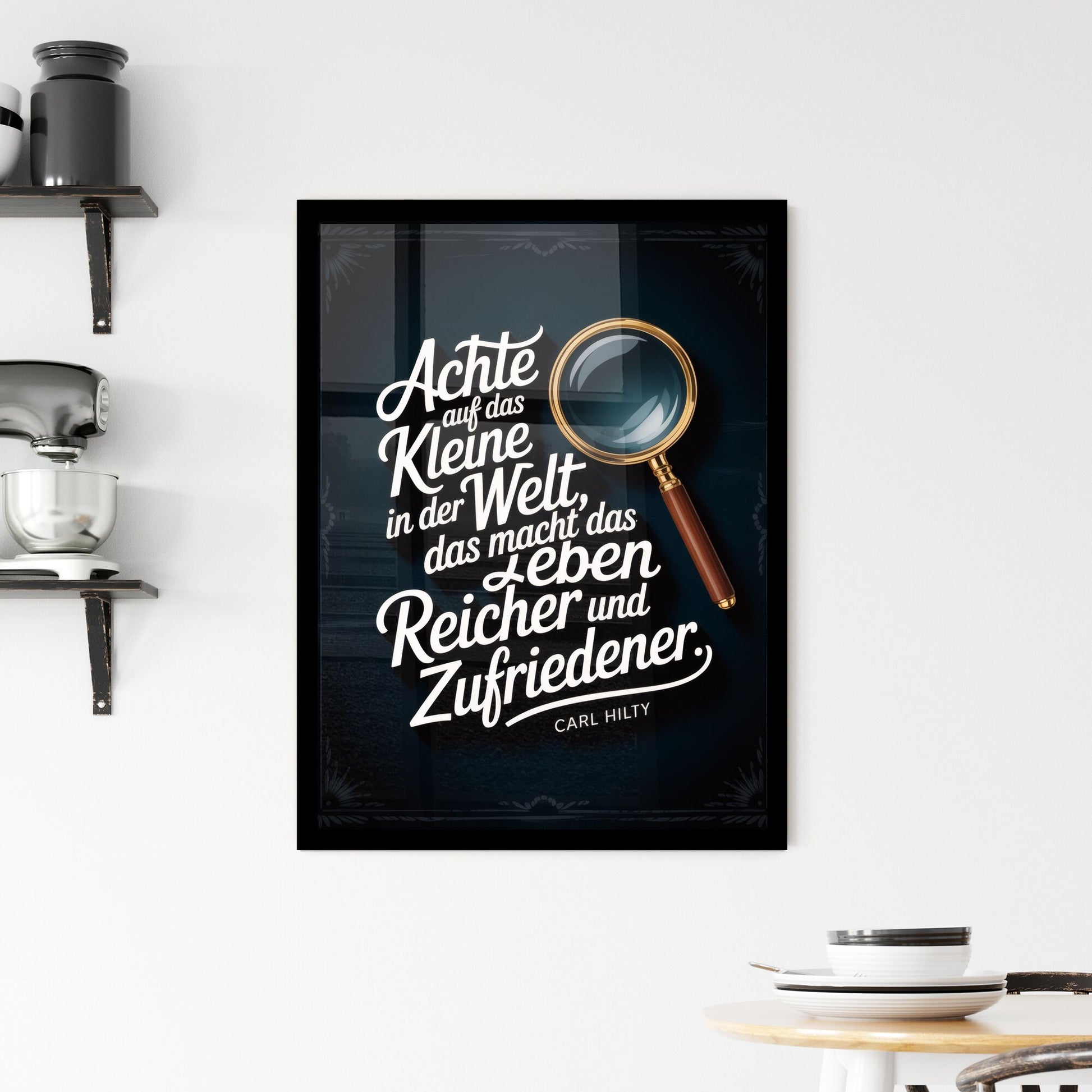 Embrace Life's Little Joys: A Quote by Carl Hilty with a Magnifying Glass Design Framed Print