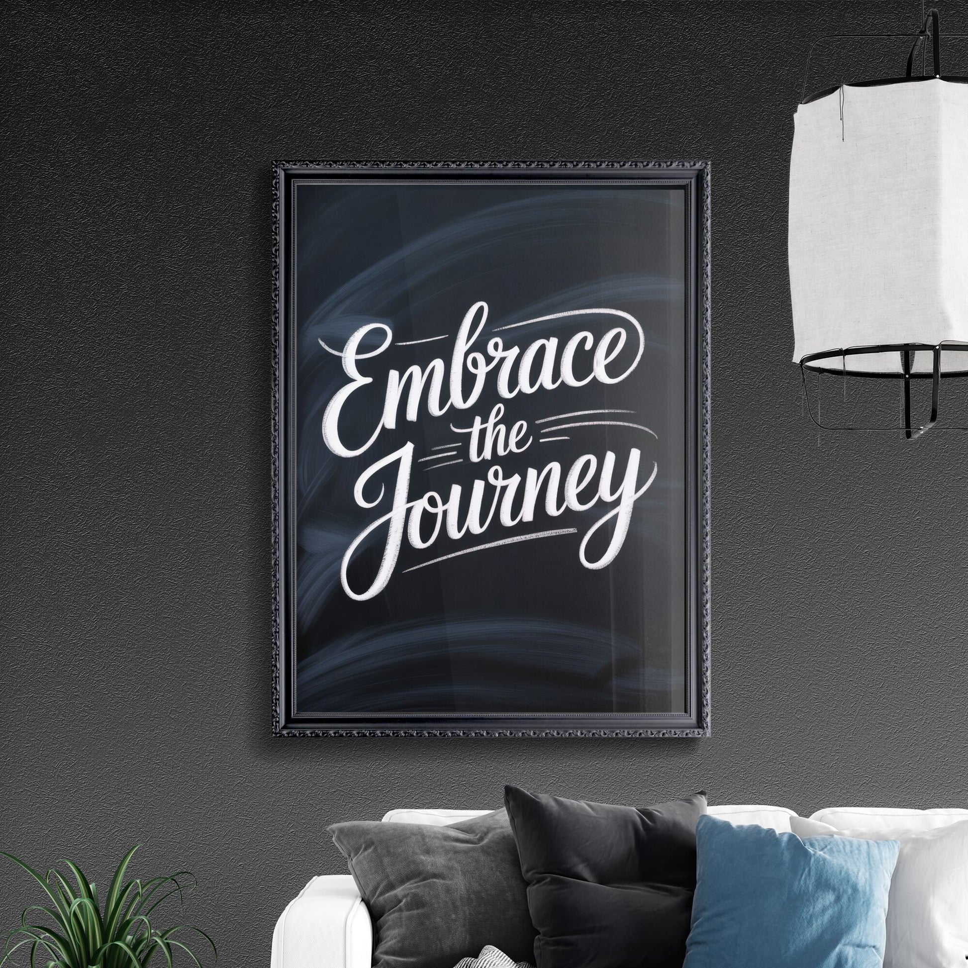Embrace the Journey: Inspirational Hand-Lettered Typography on a Chalkboard Background for Motivational Themes.