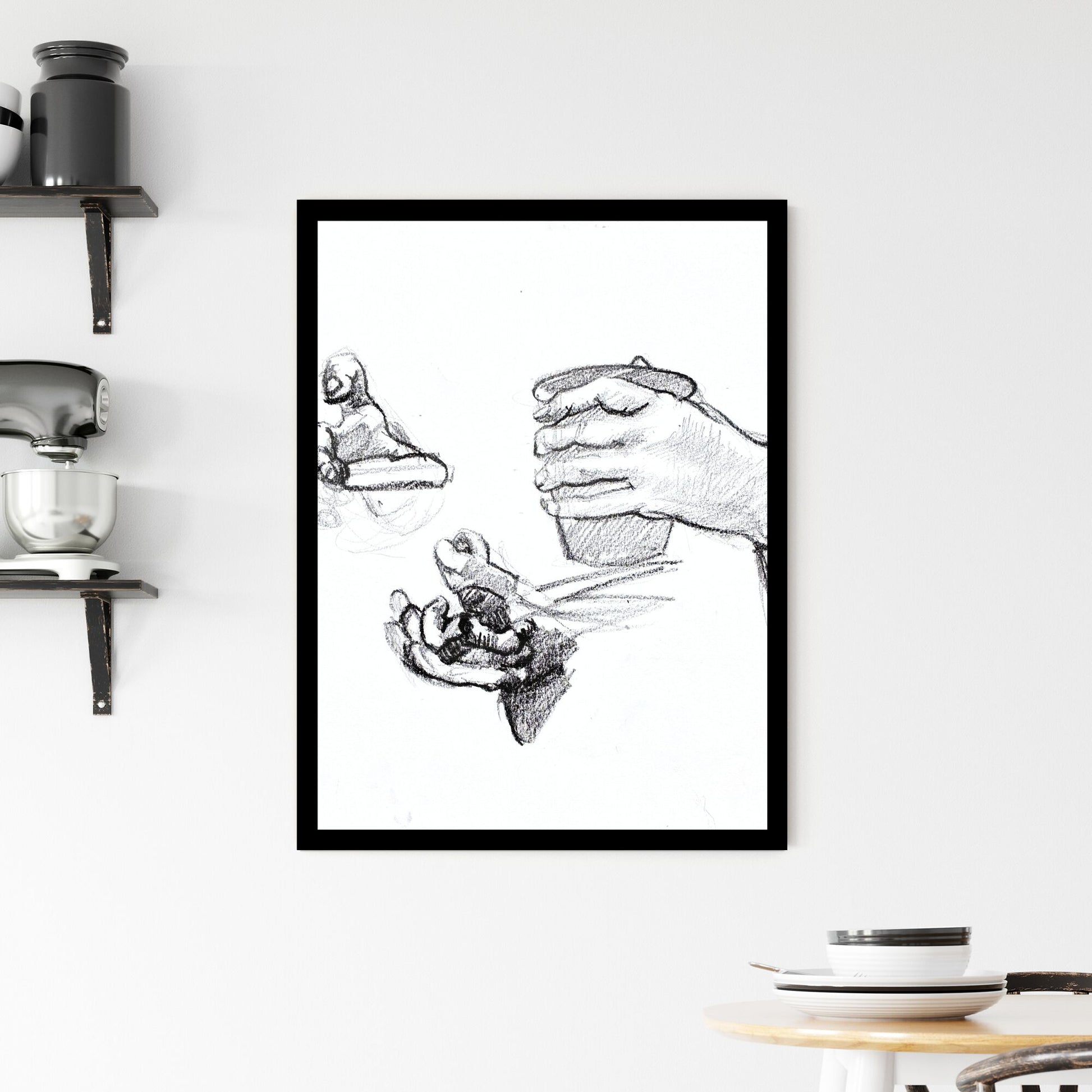 Embracing Forms: The Dialogue of Hands in Motion Framed Print