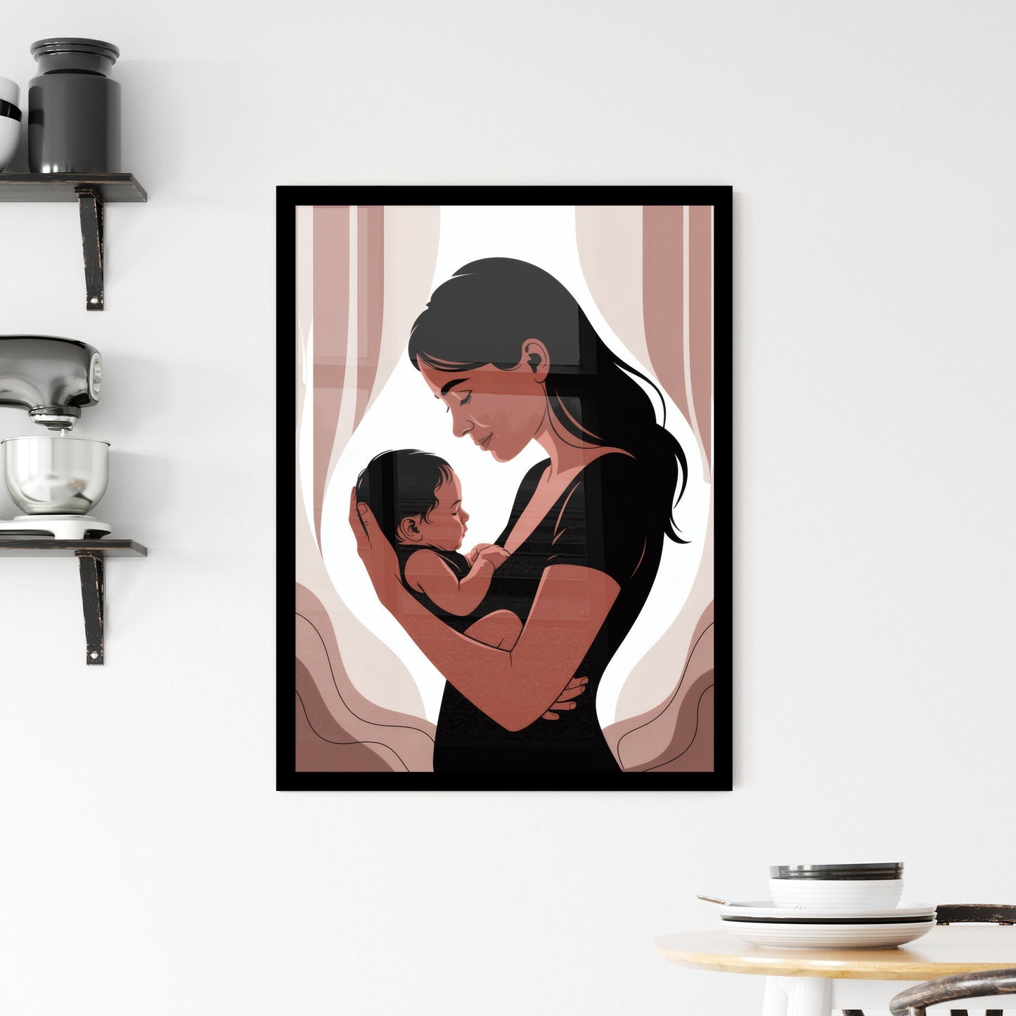 Embracing Love: A Mother Cherishes Her Newborn in a Serene and Tender Moment. Framed Print
