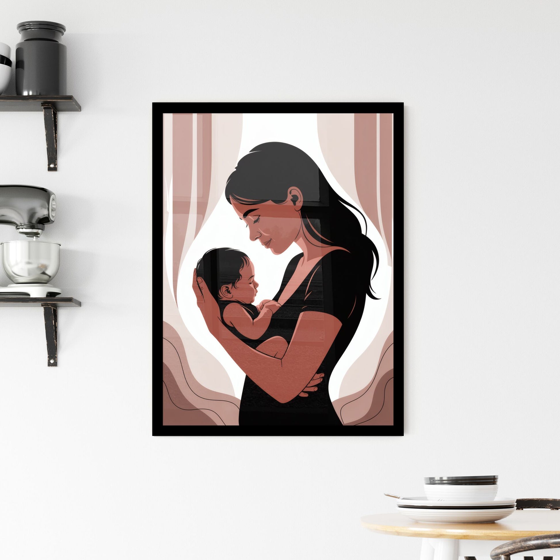 Embracing Love: A Mother Cherishes Her Newborn in a Serene and Tender Moment. Framed Print