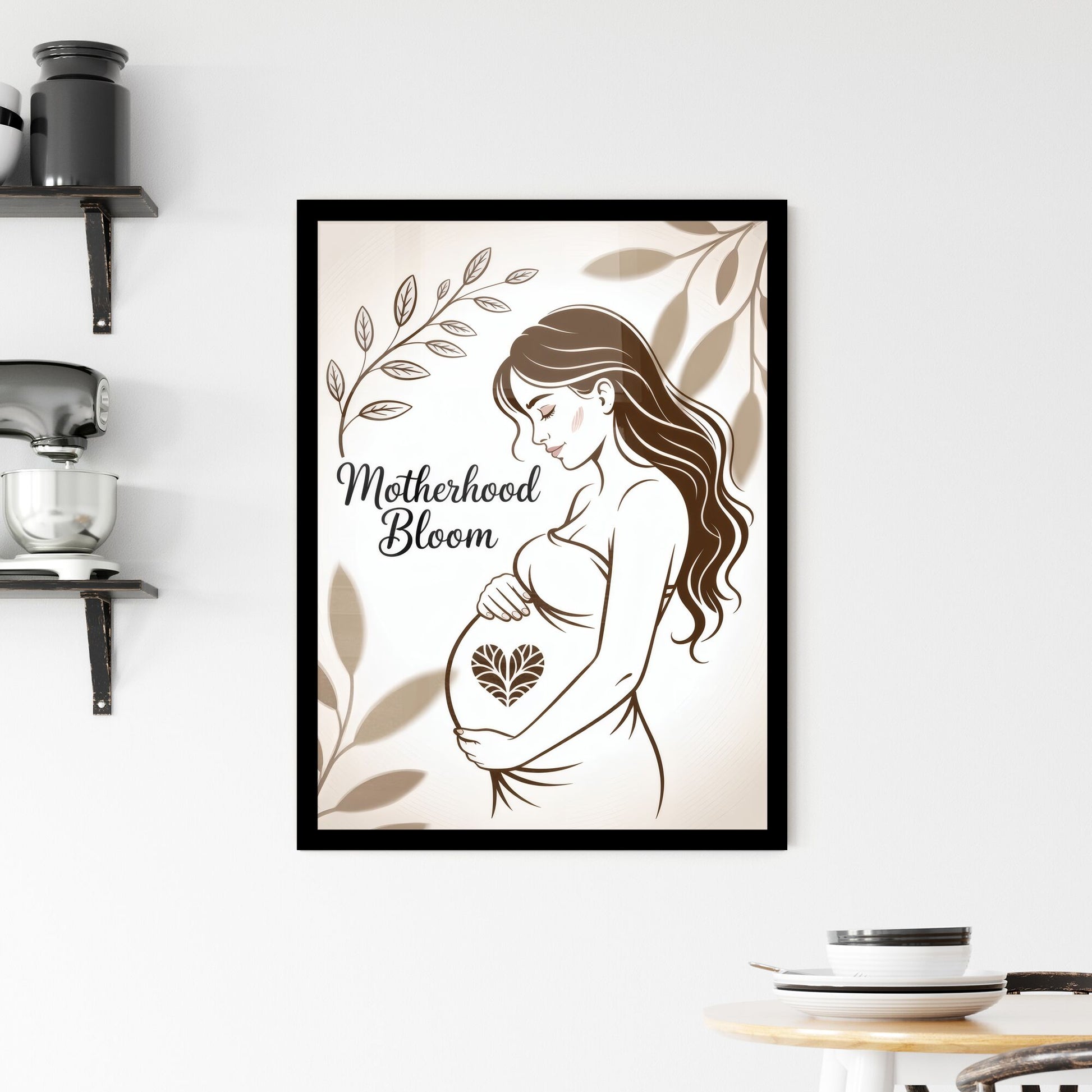Embracing the Journey of Motherhood: A Serene Illustration Celebrating Pregnancy and New Beginnings. Framed Print