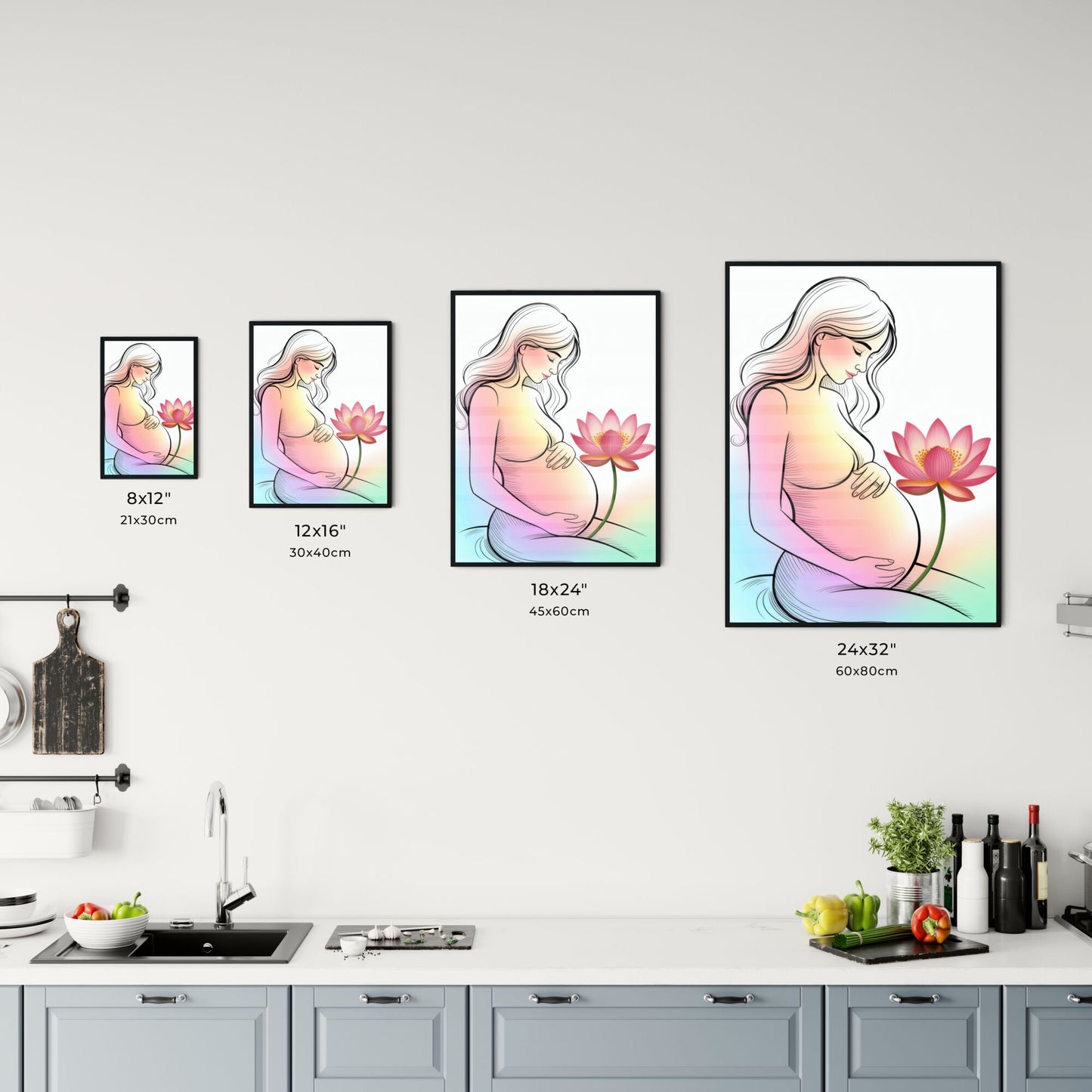 Embracing motherhood: An ethereal illustration of a pregnant woman with a blooming lotus flower. Chart