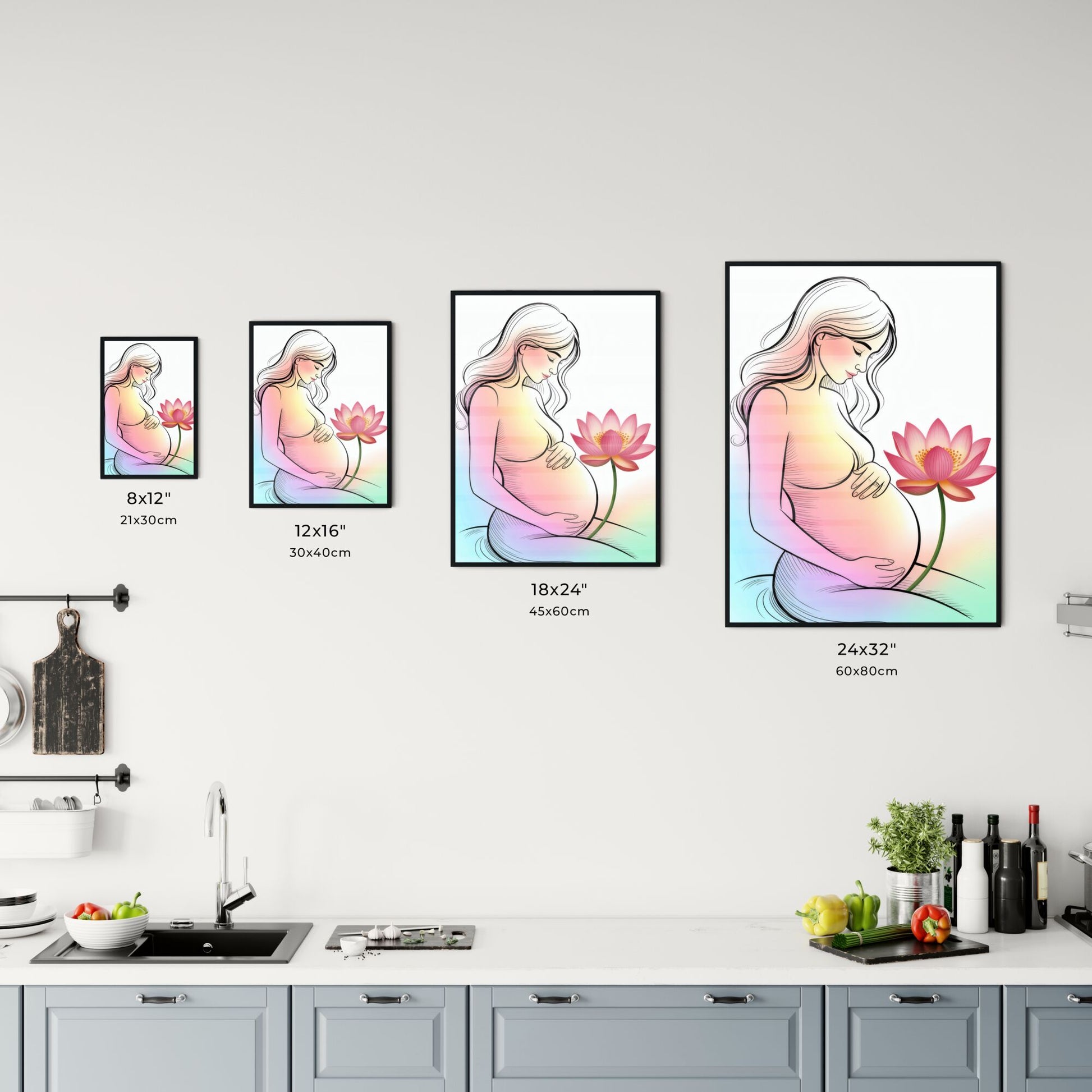 Embracing motherhood: An ethereal illustration of a pregnant woman with a blooming lotus flower. Chart