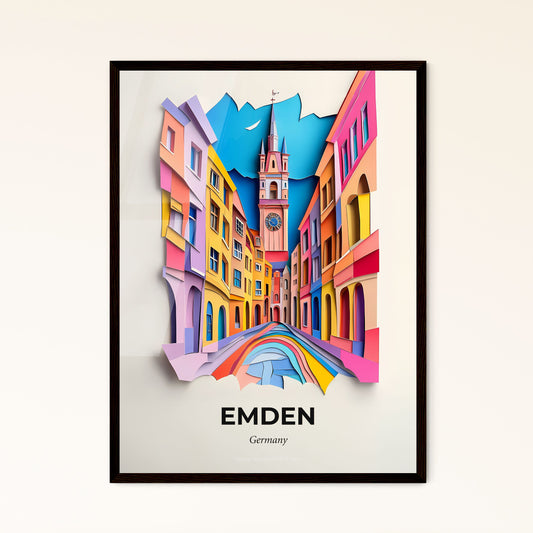 Vivid Emden, Germany - a colorful city street with a clock tower