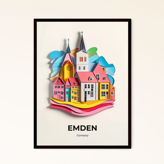 Vivid Emden, Germany - a paper cut of a church and a rainbow colored beach