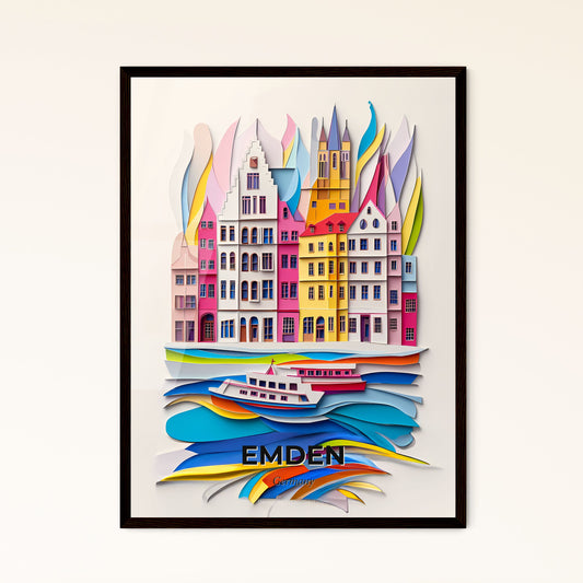 Vivid Emden, Germany - a paper cut of a city with a boat in the water