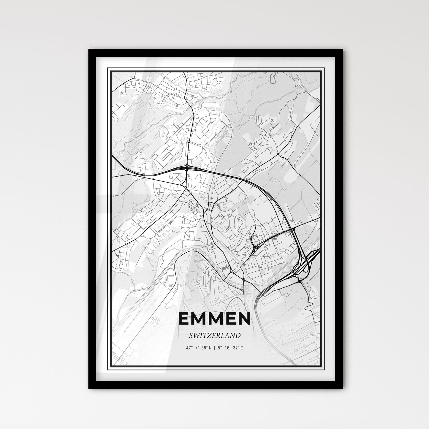 Emmen Switzerland - Scandinavian Style City Map for Modern Home Decor