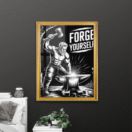 Empower Your Journey: A Strong Blacksmith Forging Resilience and Strength in a Dramatic Workspace