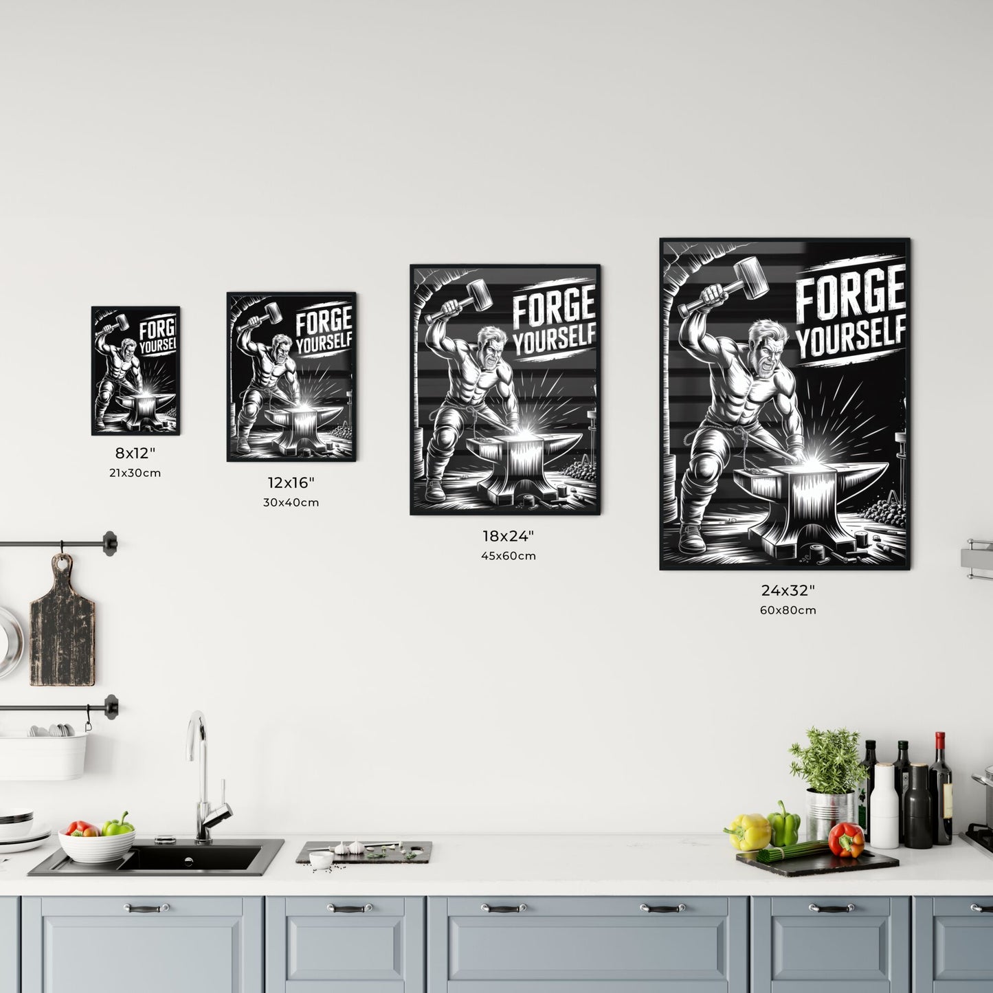 Empower Your Journey: A Strong Blacksmith Forging Resilience and Strength in a Dramatic Workspace Chart