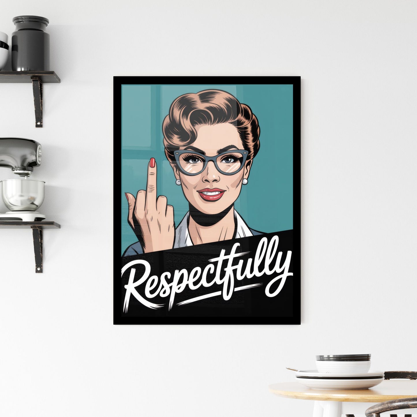 Empowered Woman Expressing Attitude with a Bold Gesture and Confident Smile Against a Vibrant Background. Framed Print