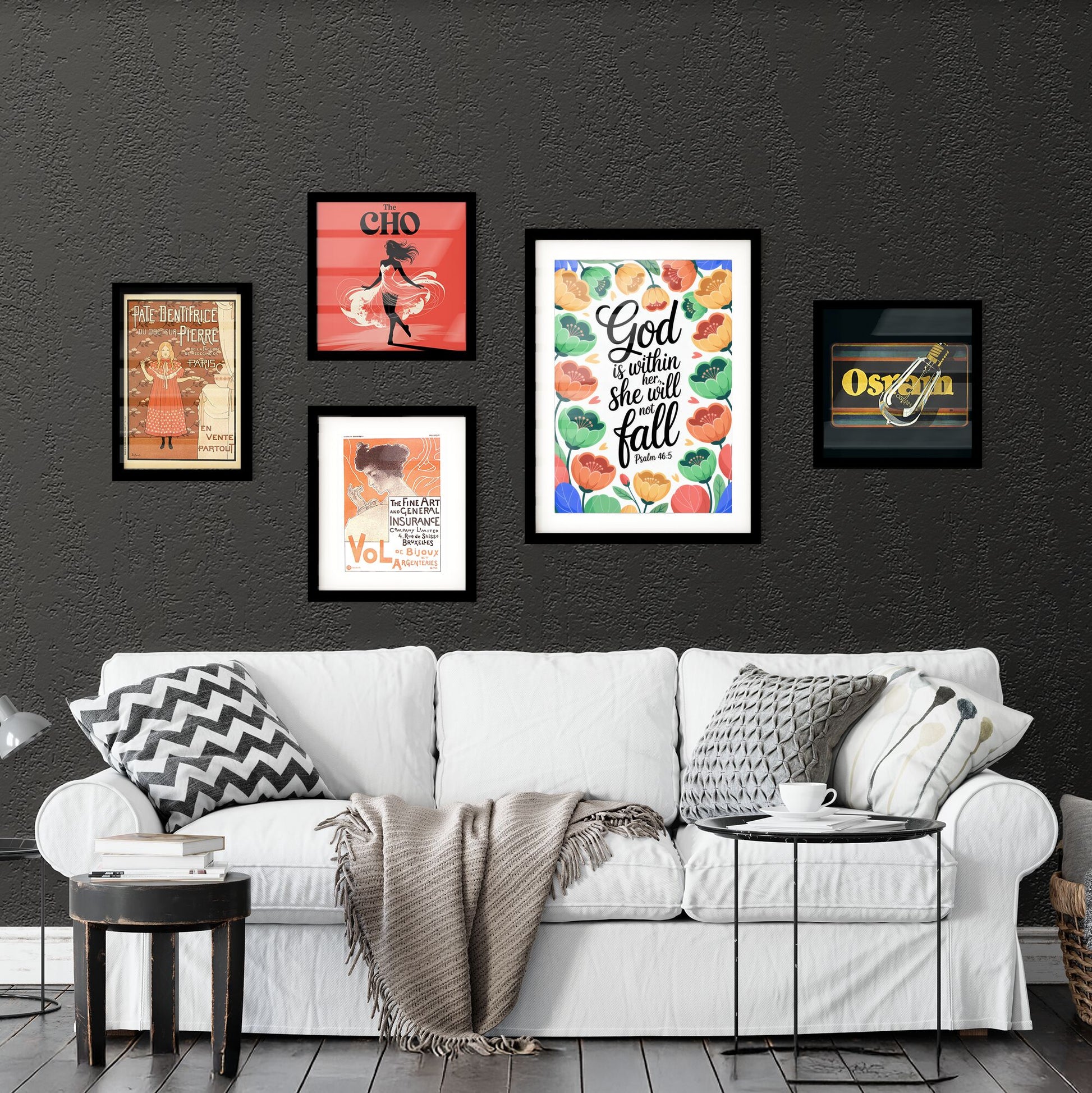 Empowering Floral Art Print Featuring Inspirational Quote: 'God is Within Her, She Will Not Fall' - Psalm 46:5 Collection