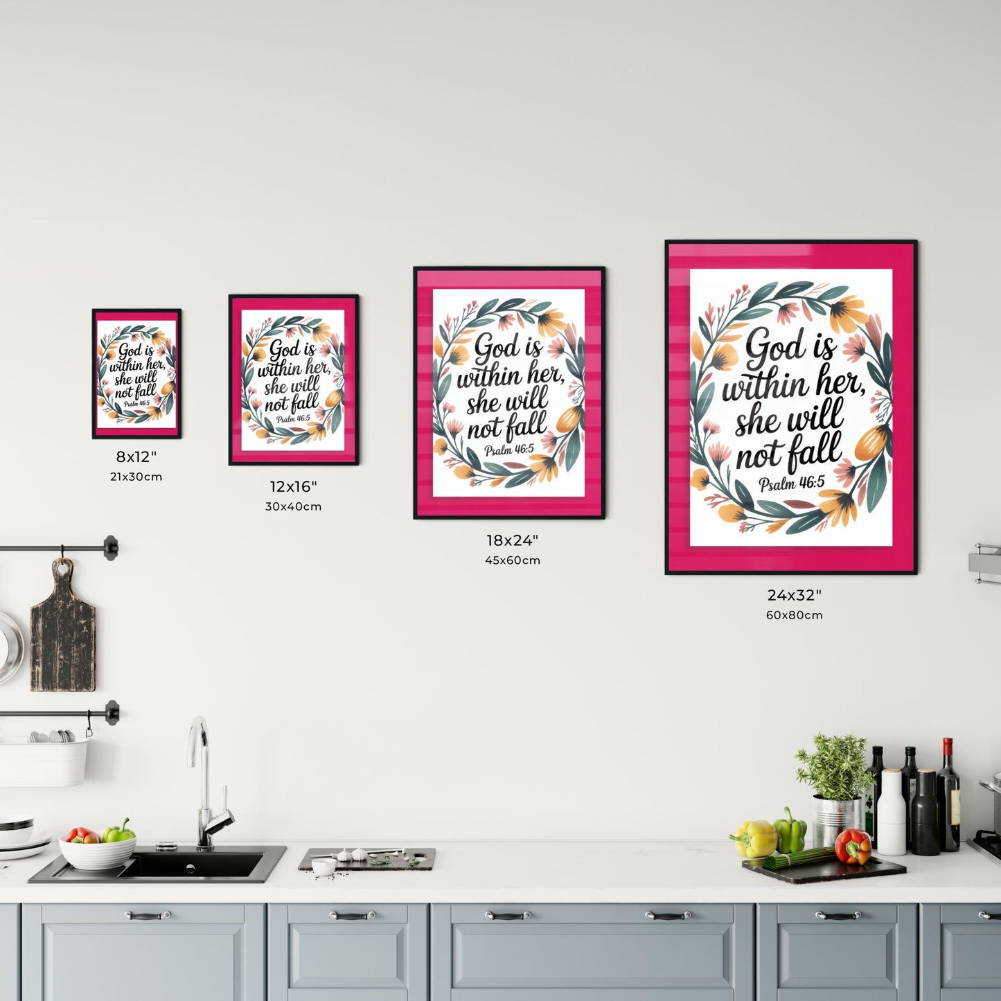 Empowering Floral Print with Inspirational Quote from Psalm 46:5—A Symbol of Strength and Resilience. Chart