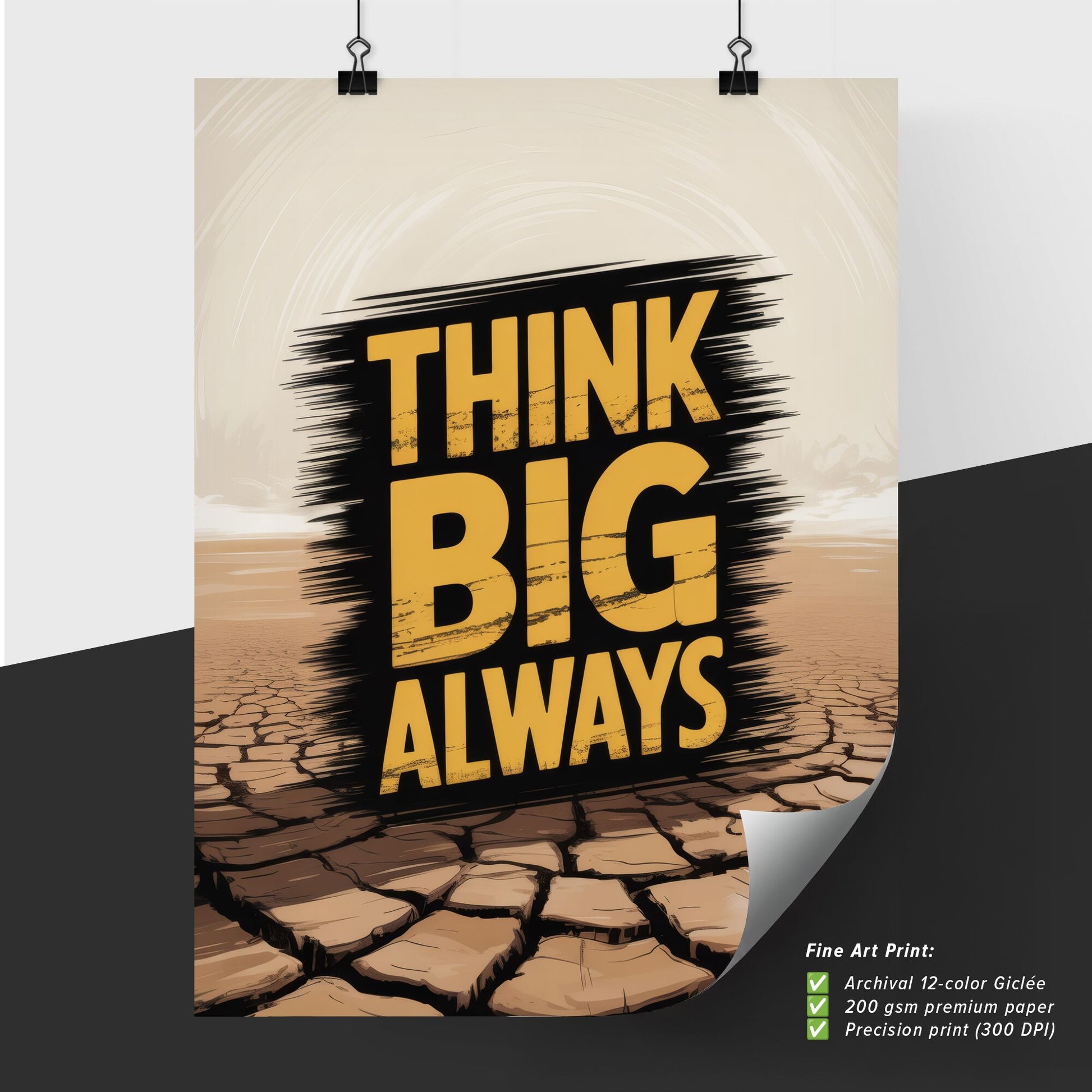 Empowering Message: Think Big Always - Inspiring Growth and Ambition in a Striking Desert Landscape.