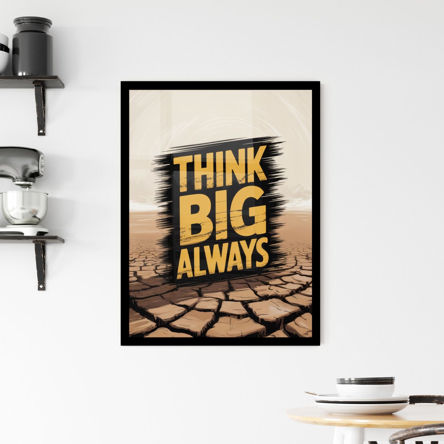 Empowering Message: Think Big Always - Inspiring Growth and Ambition in a Striking Desert Landscape. Framed Print
