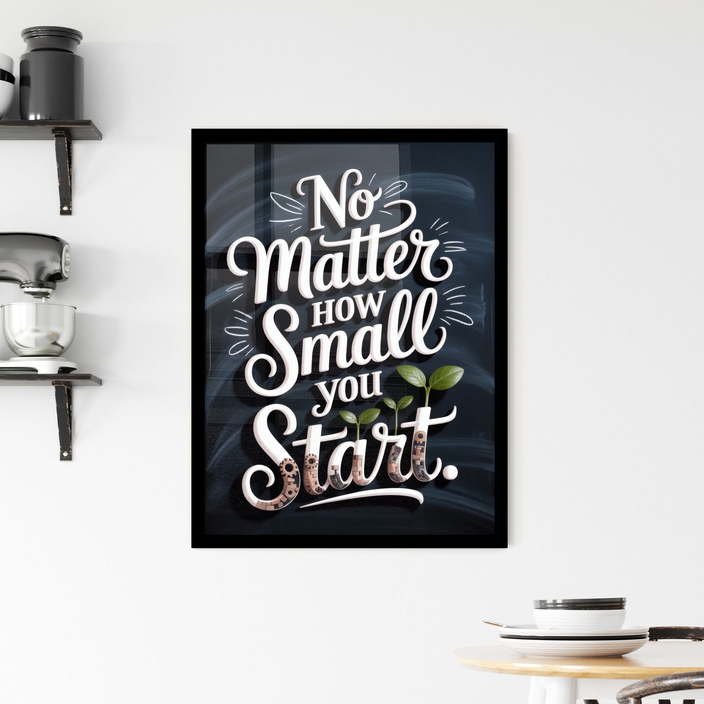 Empowering Quote on Growth: No Matter How Small You Start, Inspirational Design with Greenery Elements. Framed Print