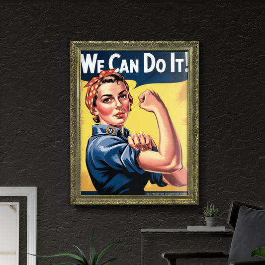 Empowering Vintage Rosie the Riveter Illustration Promoting Women's Strength and Capability in the Workforce.