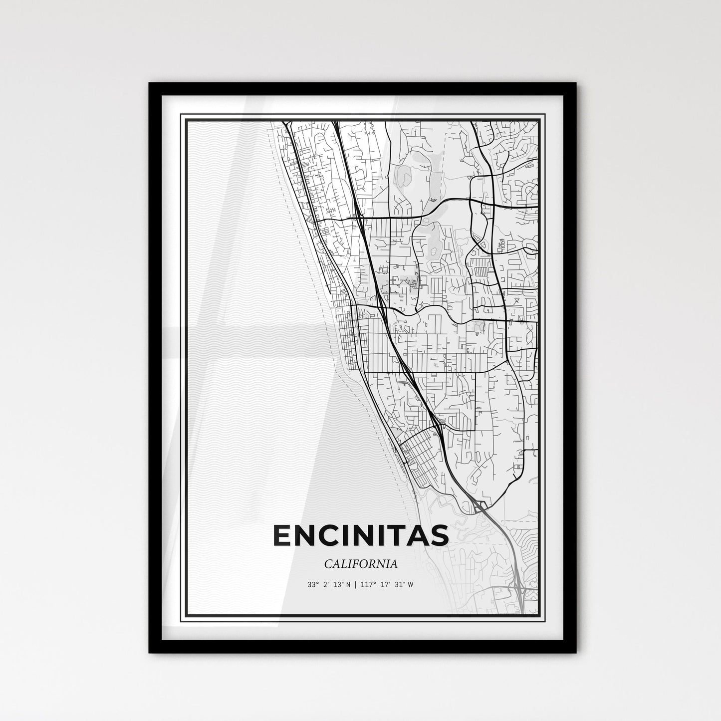 Encinitas California - Scandinavian Style City Map for Modern Home Decor