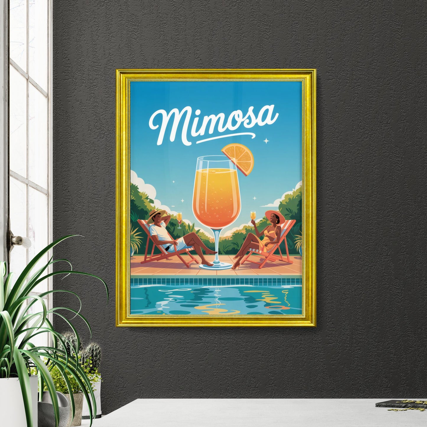 Enjoying Refreshing Mimosas by the Pool: Perfect Summer Relaxation Scene