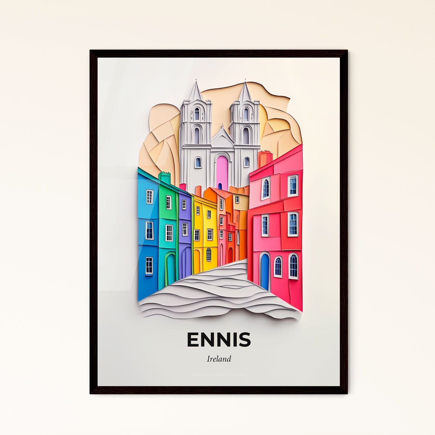 Vivid Ennis, Ireland - a paper cut of a city with a church