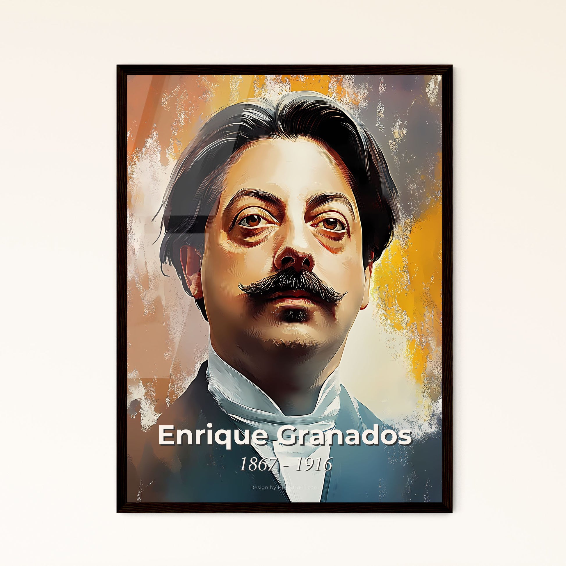 Portrait of Enrique Granados, 1867 - 1916. Impressionistic painting of a man with a mustache.