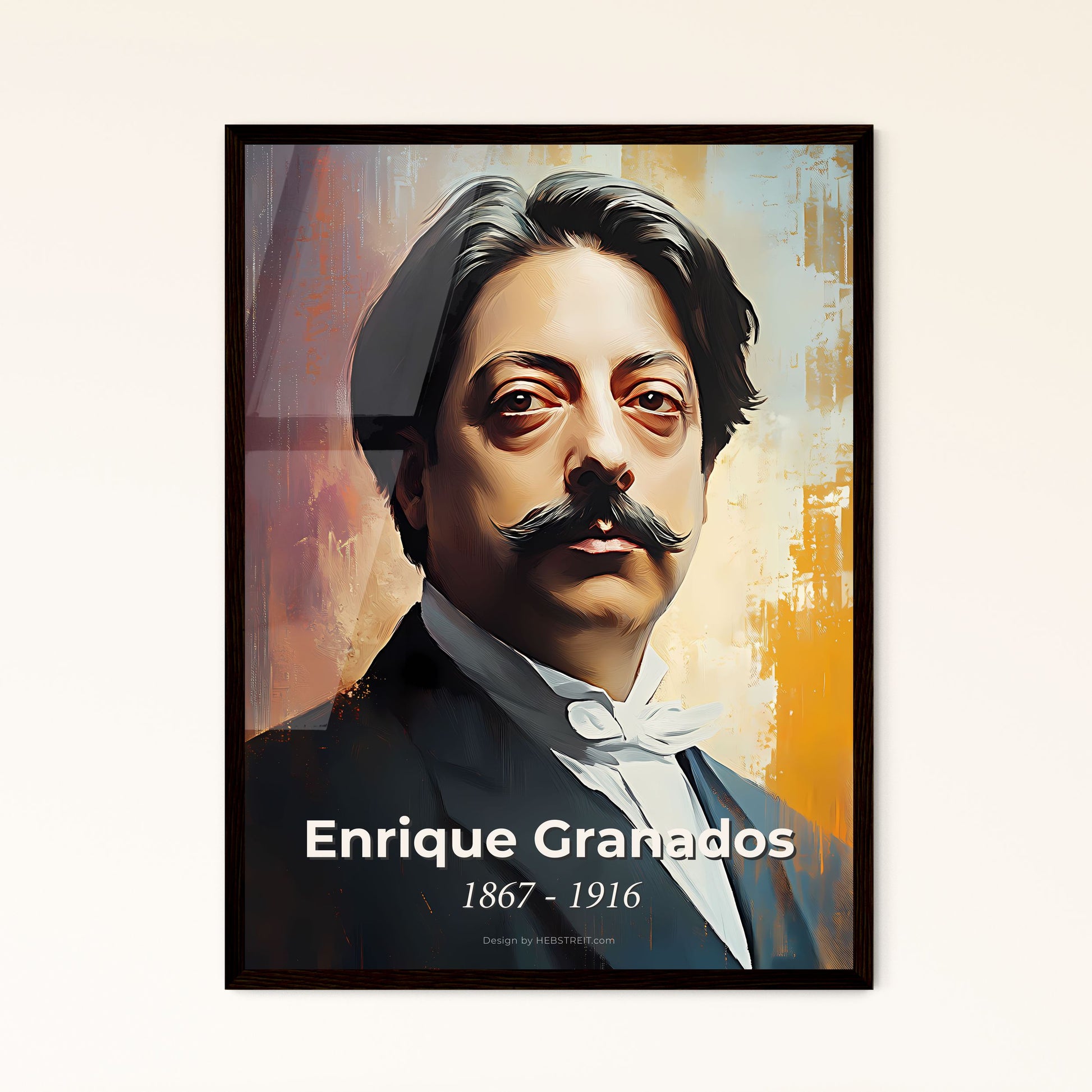 Portrait of Enrique Granados, 1867 - 1916. Impressionistic painting of a man with a mustache.