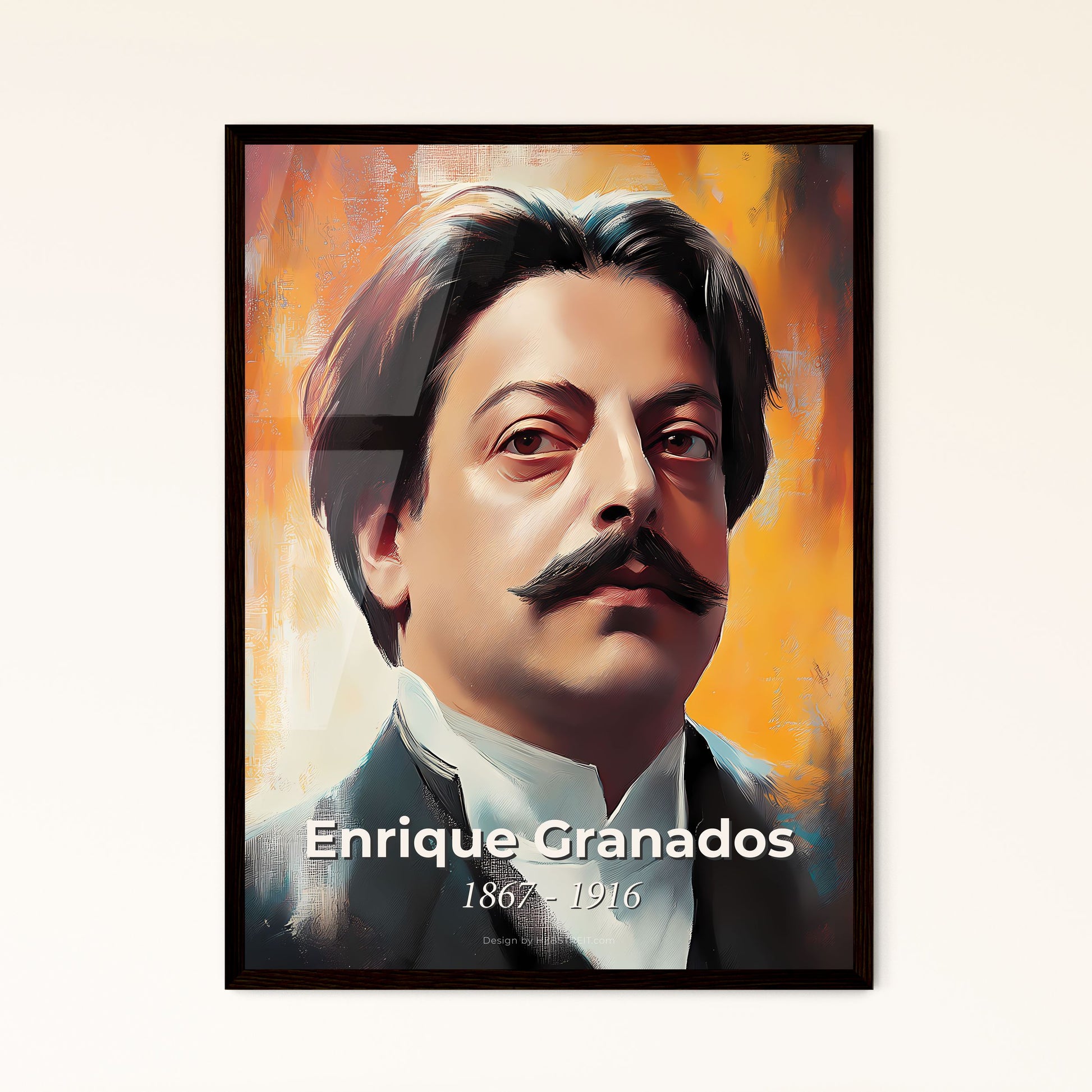 Portrait of Enrique Granados, 1867 - 1916. Impressionistic painting of a man with a mustache.