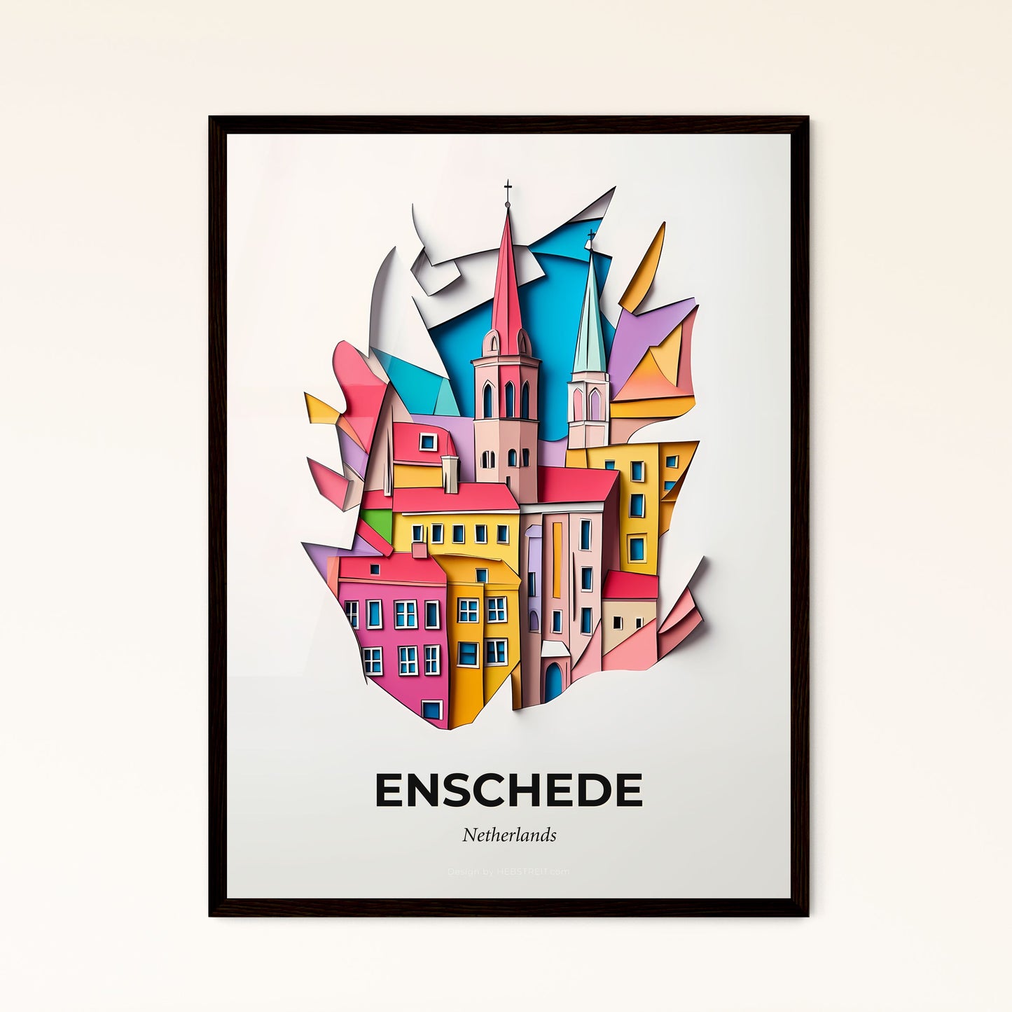 Vivid Enschede, Netherlands - a paper cut of a city with a clock tower