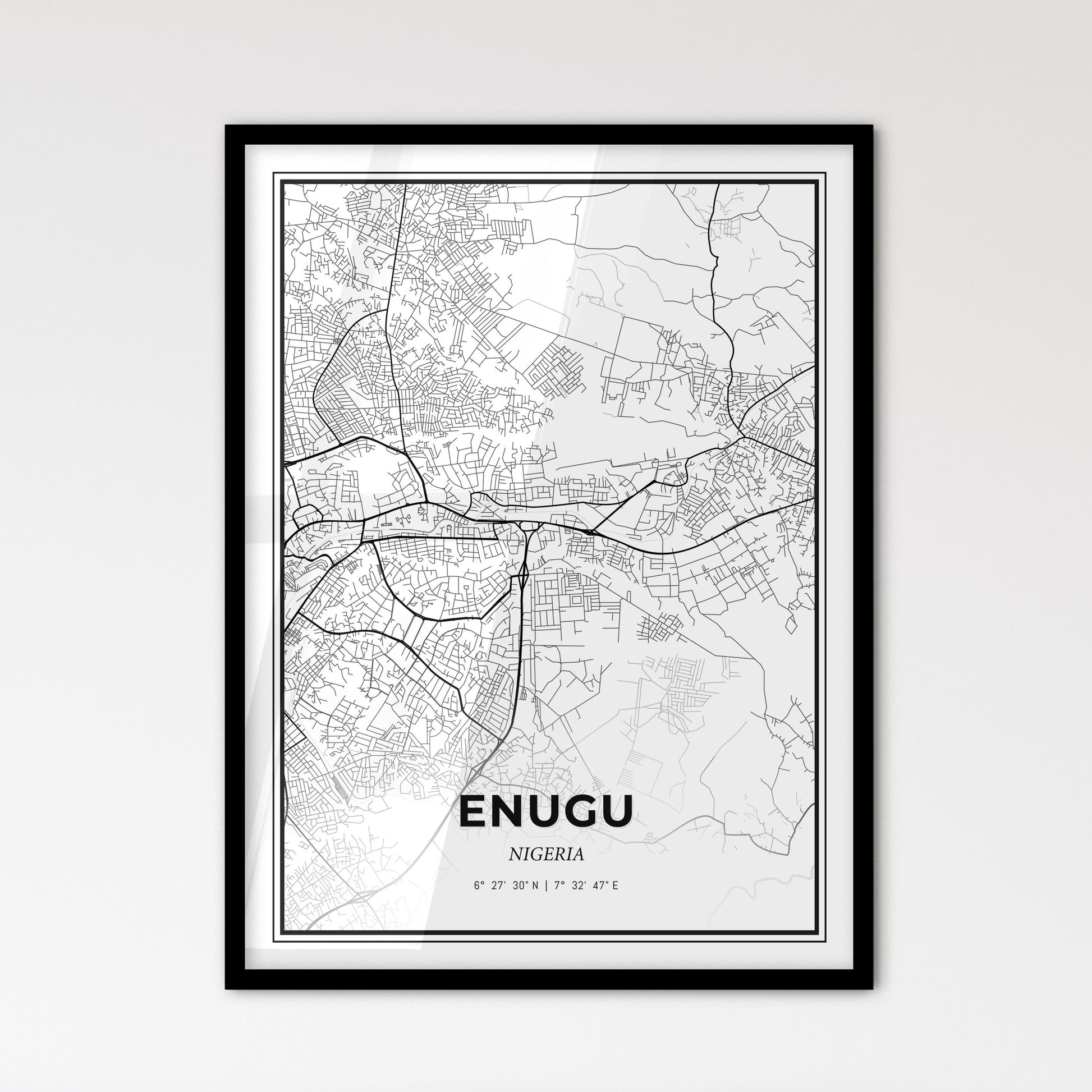 Enugu Nigeria - Scandinavian Style City Map for Modern Home Decor