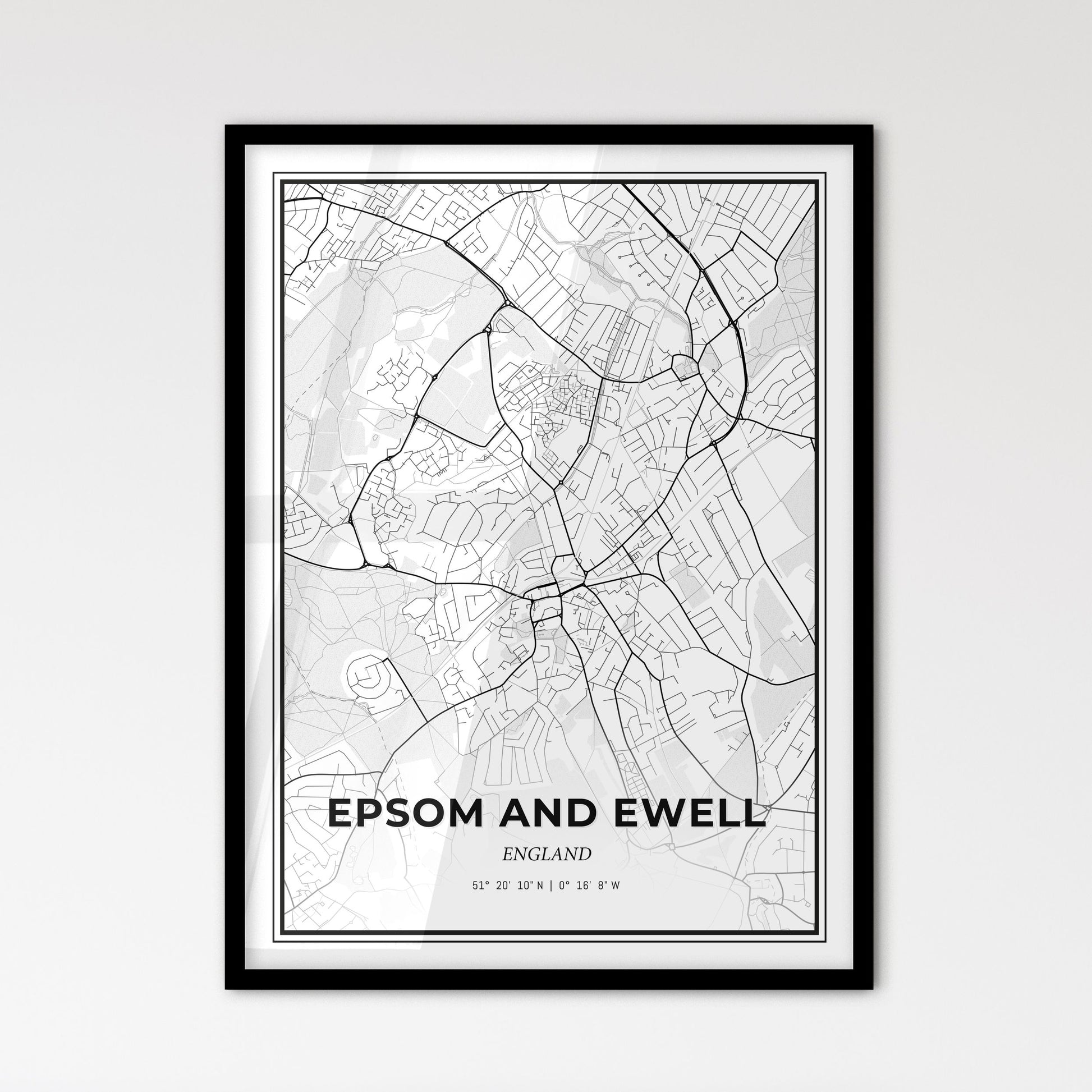 Epsom and Ewell England - Scandinavian Style City Map for Modern Home Decor