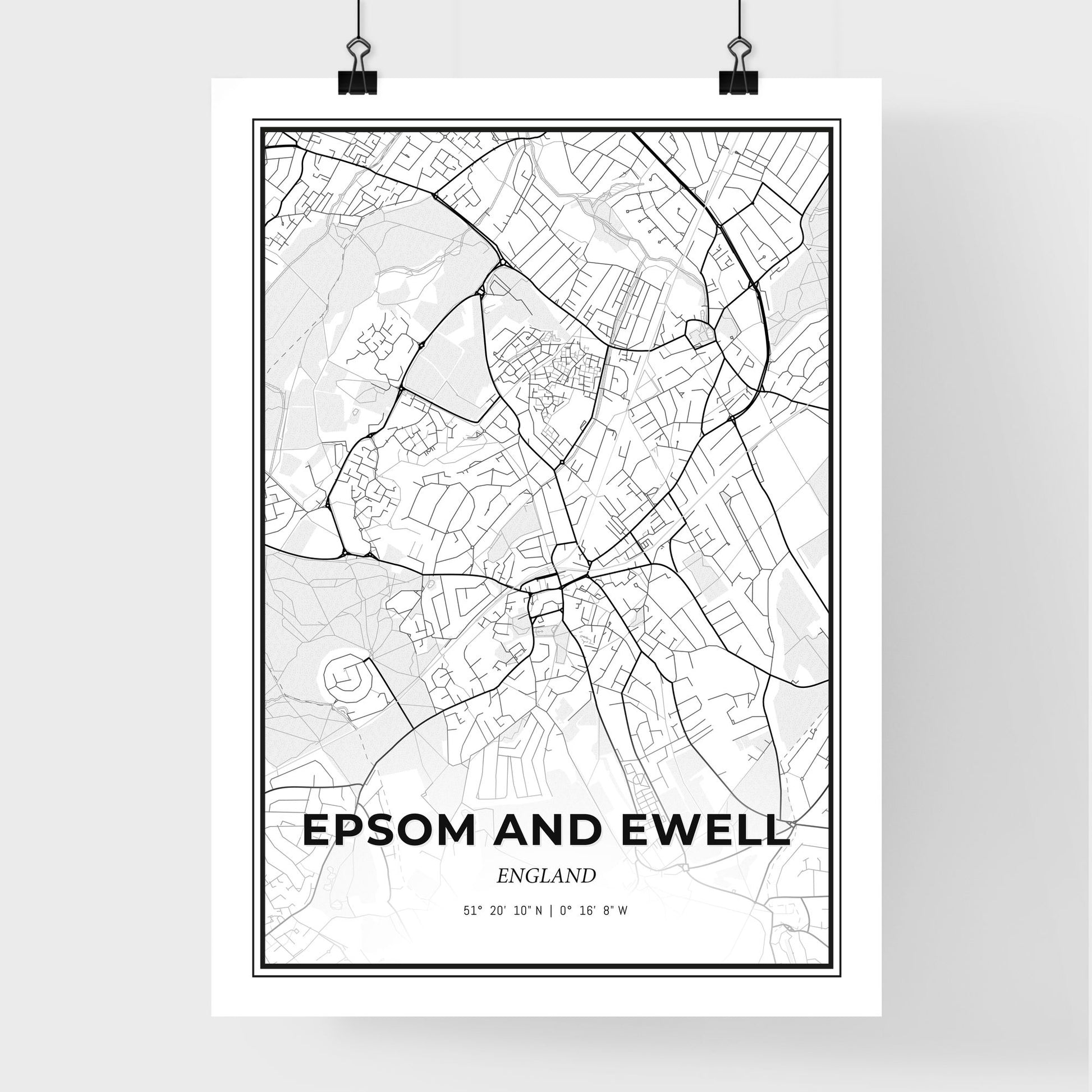 Epsom and Ewell England - Premium City Map Poster