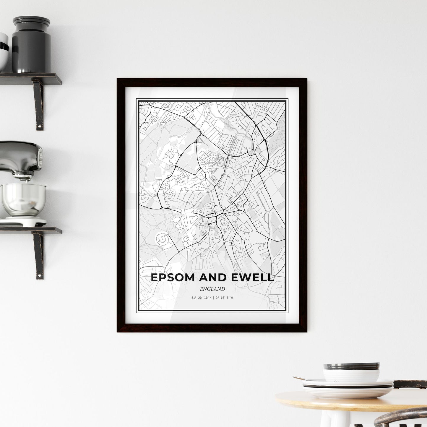 Epsom and Ewell England - Minimal City Map