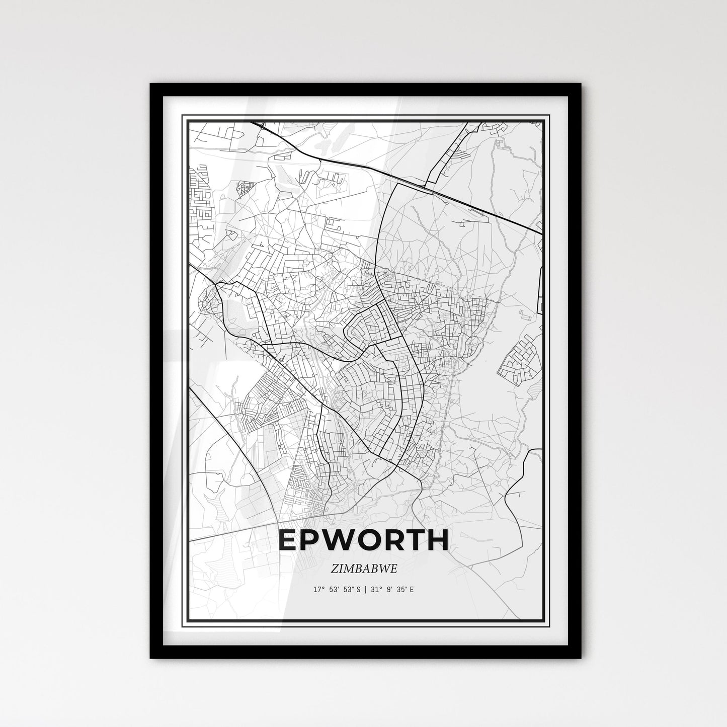 Epworth Zimbabwe - Scandinavian Style City Map for Modern Home Decor