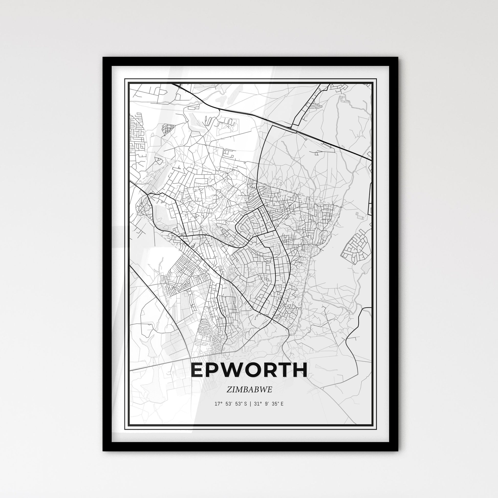 Epworth Zimbabwe - Scandinavian Style City Map for Modern Home Decor