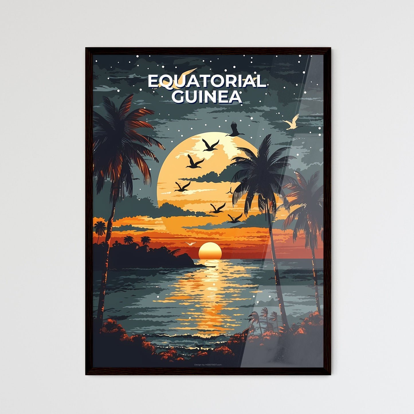 Vibrant Art Depiction of an Equatorial Guinea Sunset Wall Art