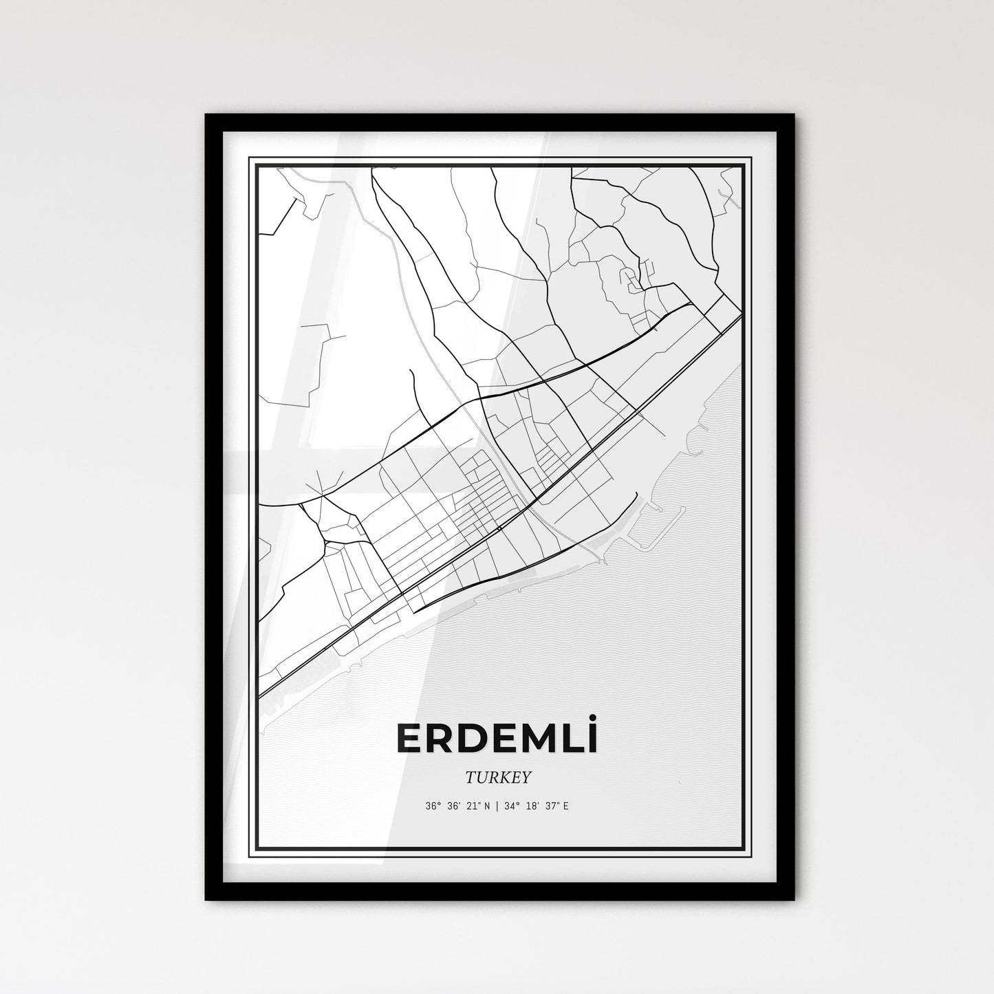 Erdemli Turkey - Scandinavian Style City Map for Modern Home Decor