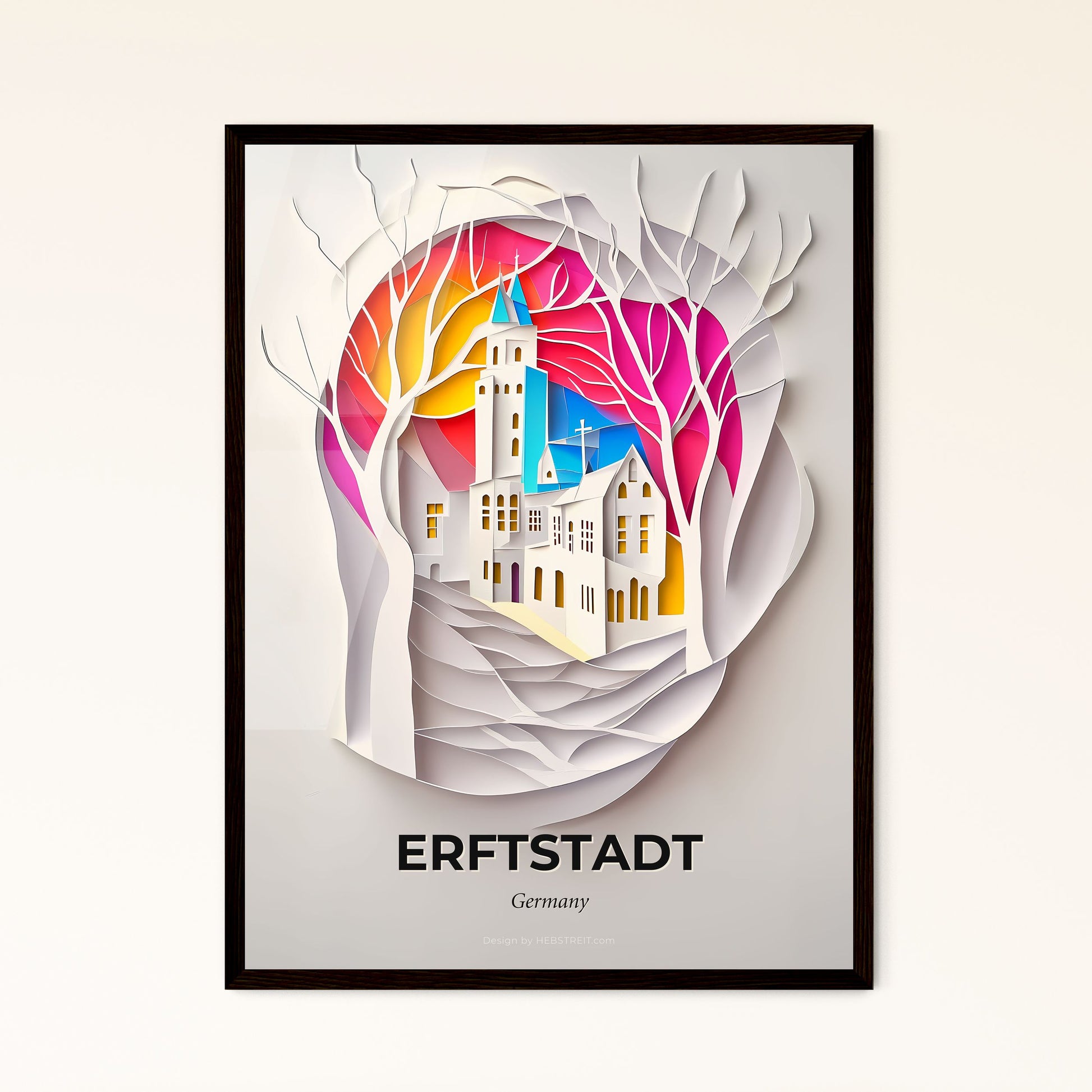 Vivid Erftstadt, Germany - a paper cut of a church in a tree