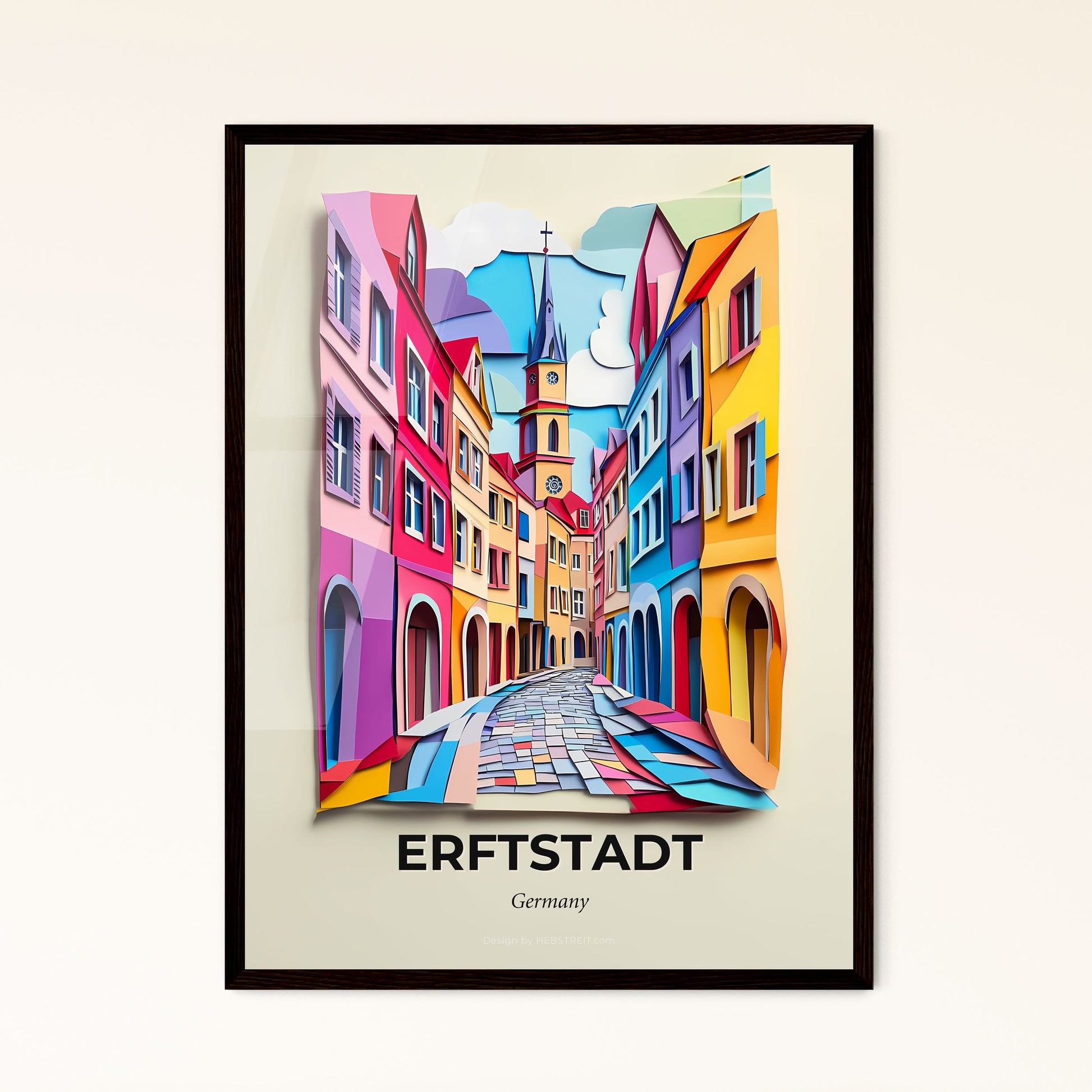 Vivid Erftstadt, Germany - a colorful picture of a street with a clock tower